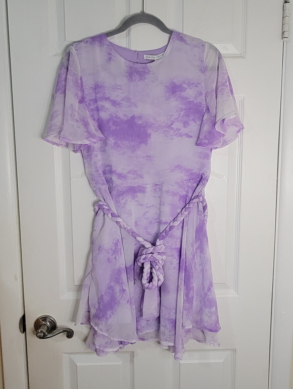 English Factory Women Sise S NWT Lavender Tie-Dye Short Dress with Waist Tie